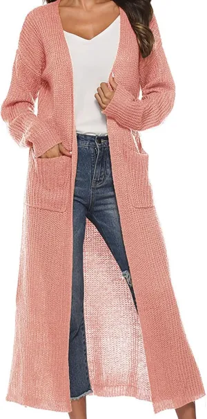 2024 Fall Long Cardigans for Women Open Front Sweater Long Sleeve Casual Classic Sweater with Pockets