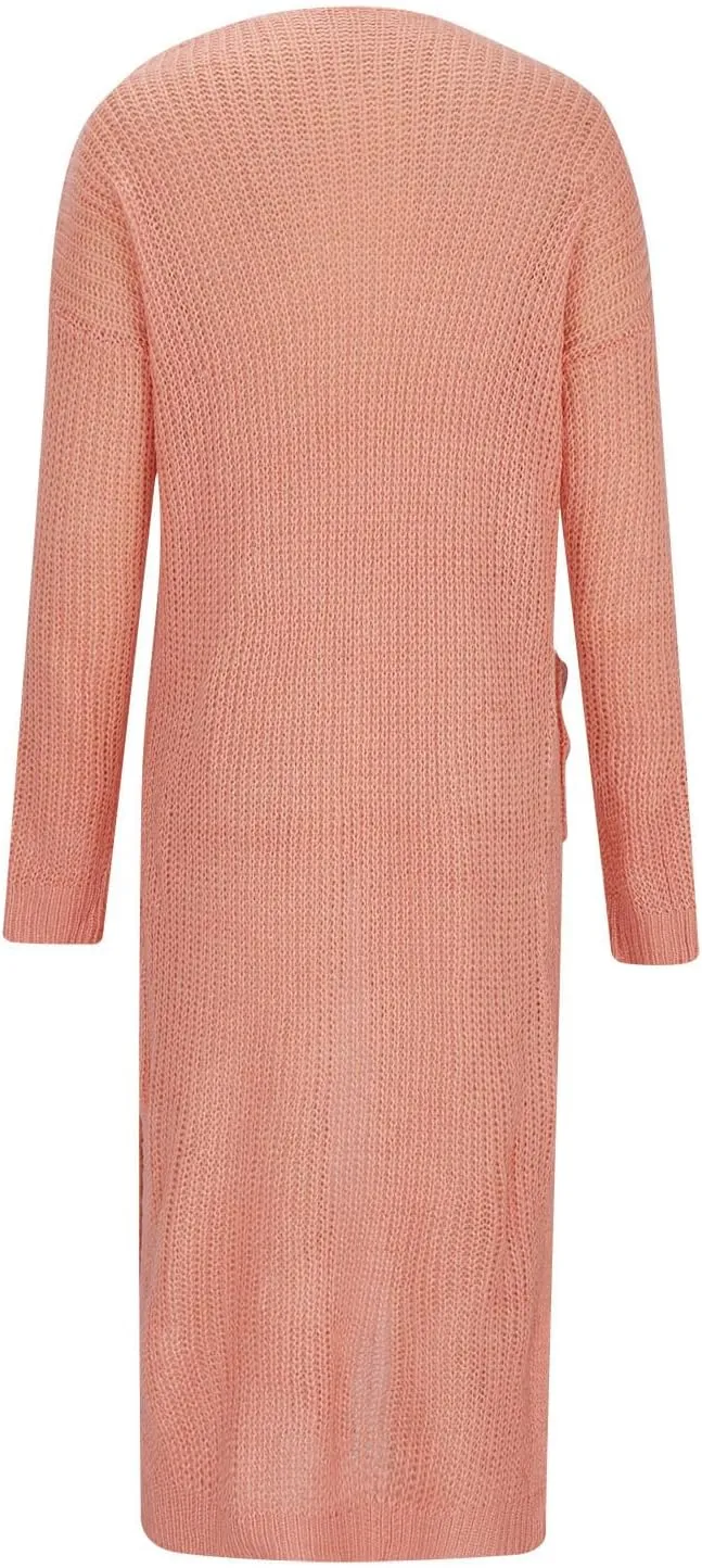 2024 Fall Long Cardigans for Women Open Front Sweater Long Sleeve Casual Classic Sweater with Pockets