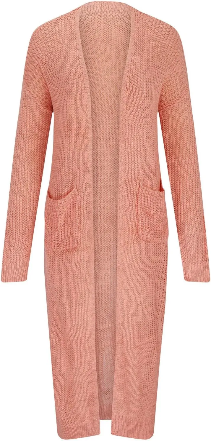 2024 Fall Long Cardigans for Women Open Front Sweater Long Sleeve Casual Classic Sweater with Pockets