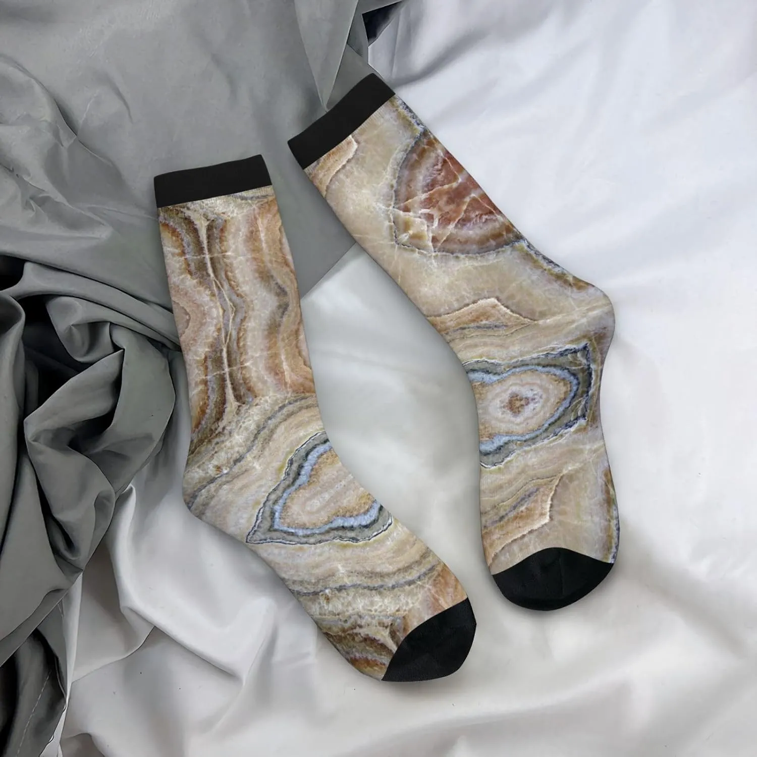 Adult Socks, Onyx Stone Pale Blue Print Winter Warm Wool Socks for Women, Soft Cozy Socks, Knit Boots Socks for Men