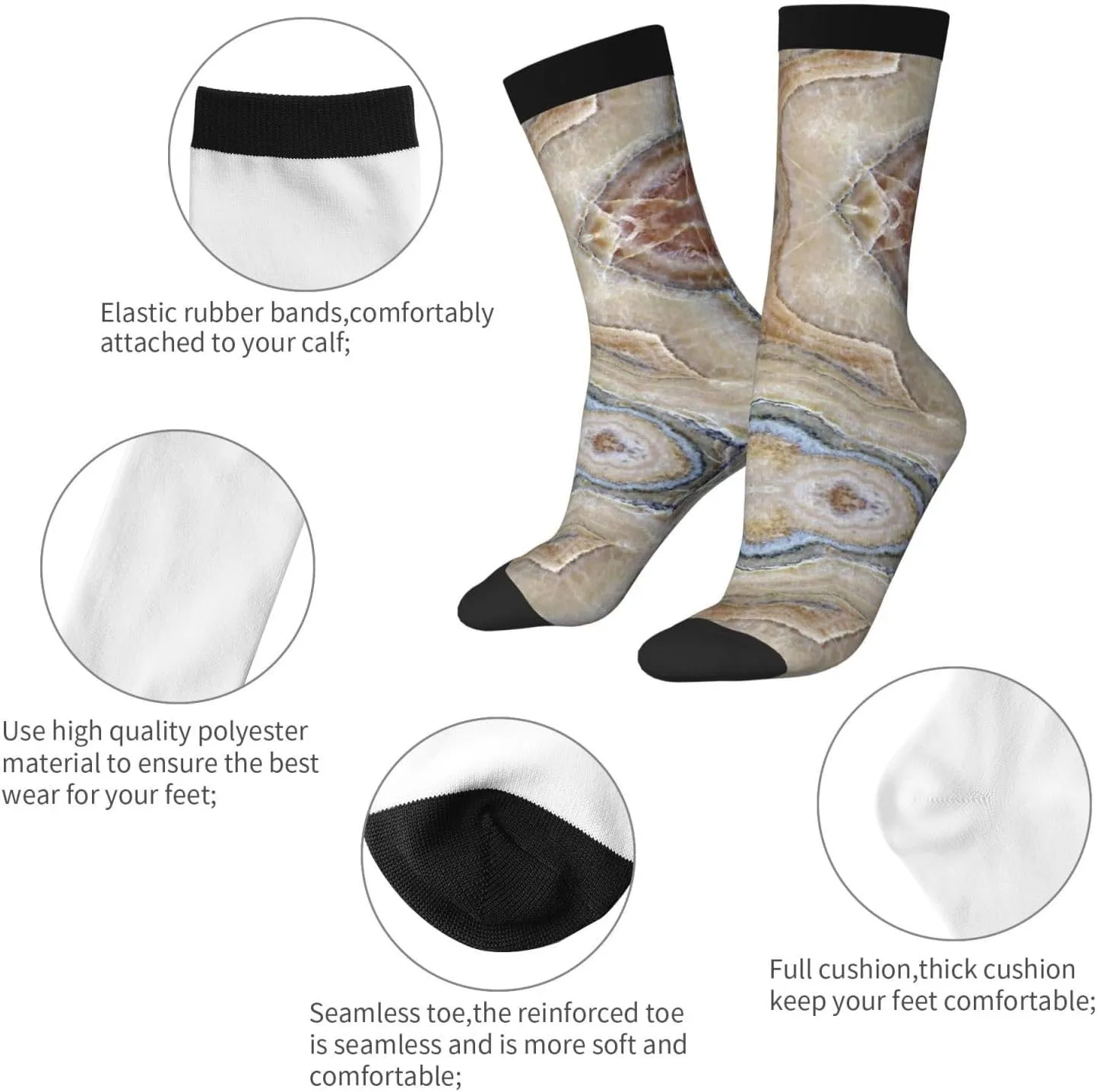 Adult Socks, Onyx Stone Pale Blue Print Winter Warm Wool Socks for Women, Soft Cozy Socks, Knit Boots Socks for Men