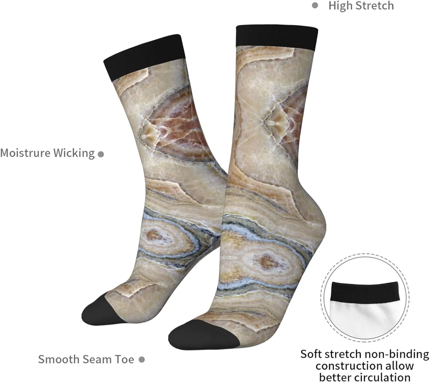 Adult Socks, Onyx Stone Pale Blue Print Winter Warm Wool Socks for Women, Soft Cozy Socks, Knit Boots Socks for Men