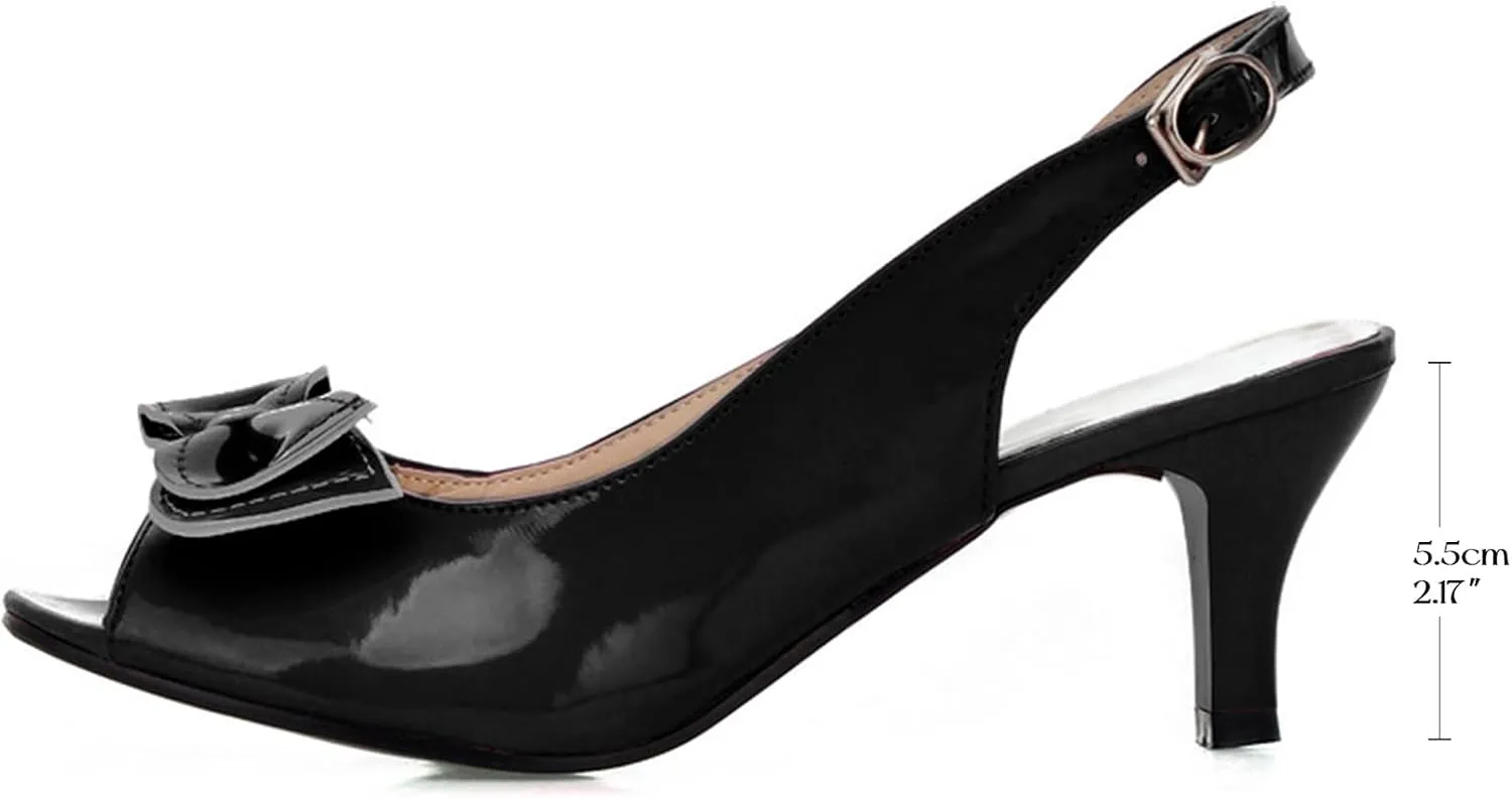 AIMODOR Womens Peep Toe Kitten Heels Sandals Ladies Slingback Dress Pumps