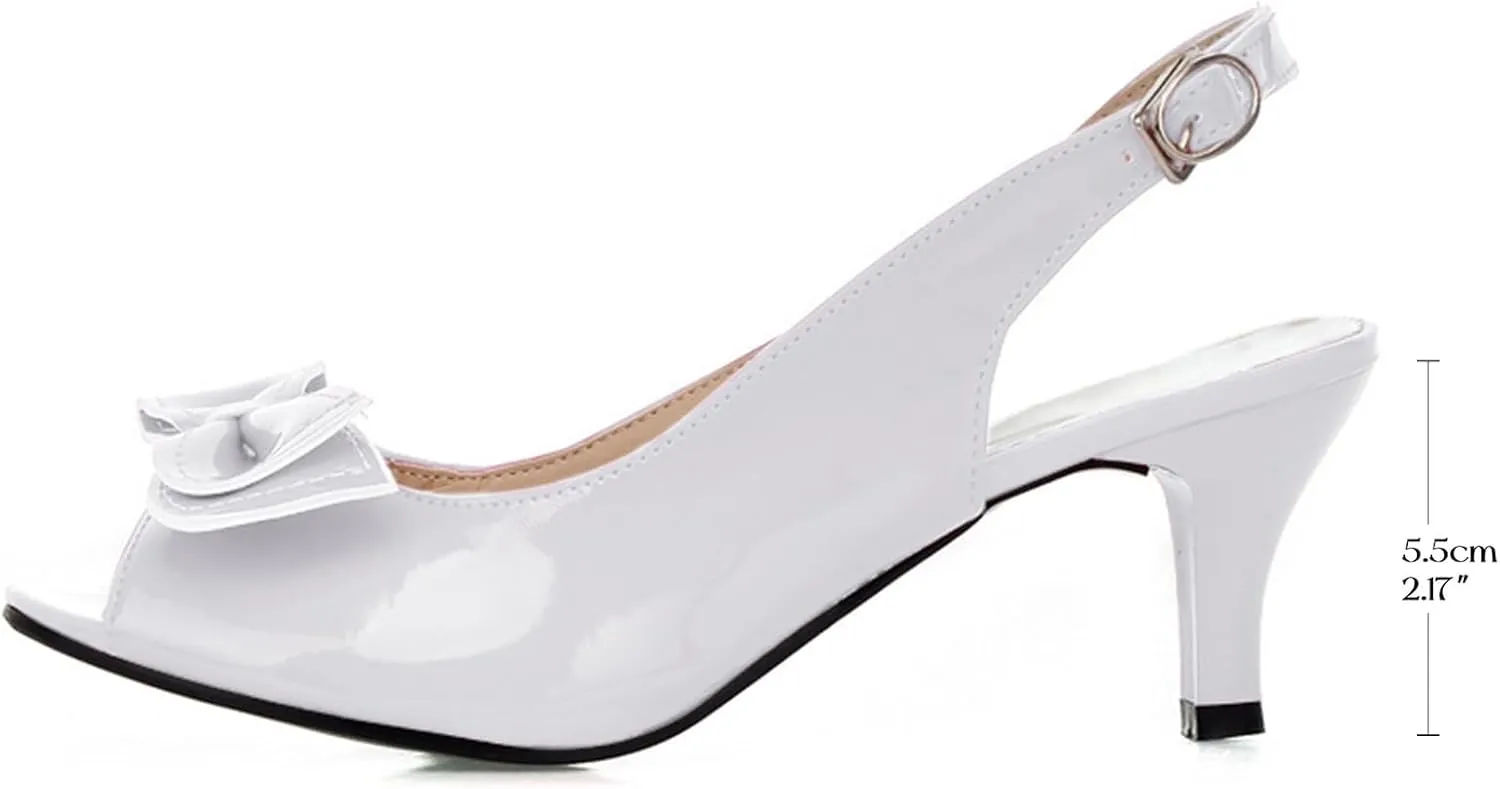 AIMODOR Womens Peep Toe Kitten Heels Sandals Ladies Slingback Dress Pumps