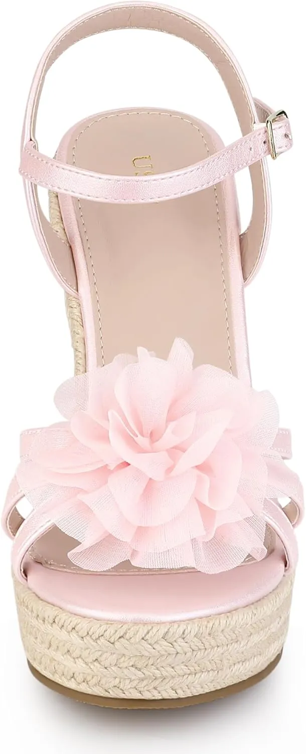 Allegra K Women's Flower Platform Espadrilles Wedge Heel Sandals