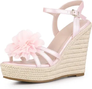 Allegra K Women's Flower Platform Espadrilles Wedge Heel Sandals