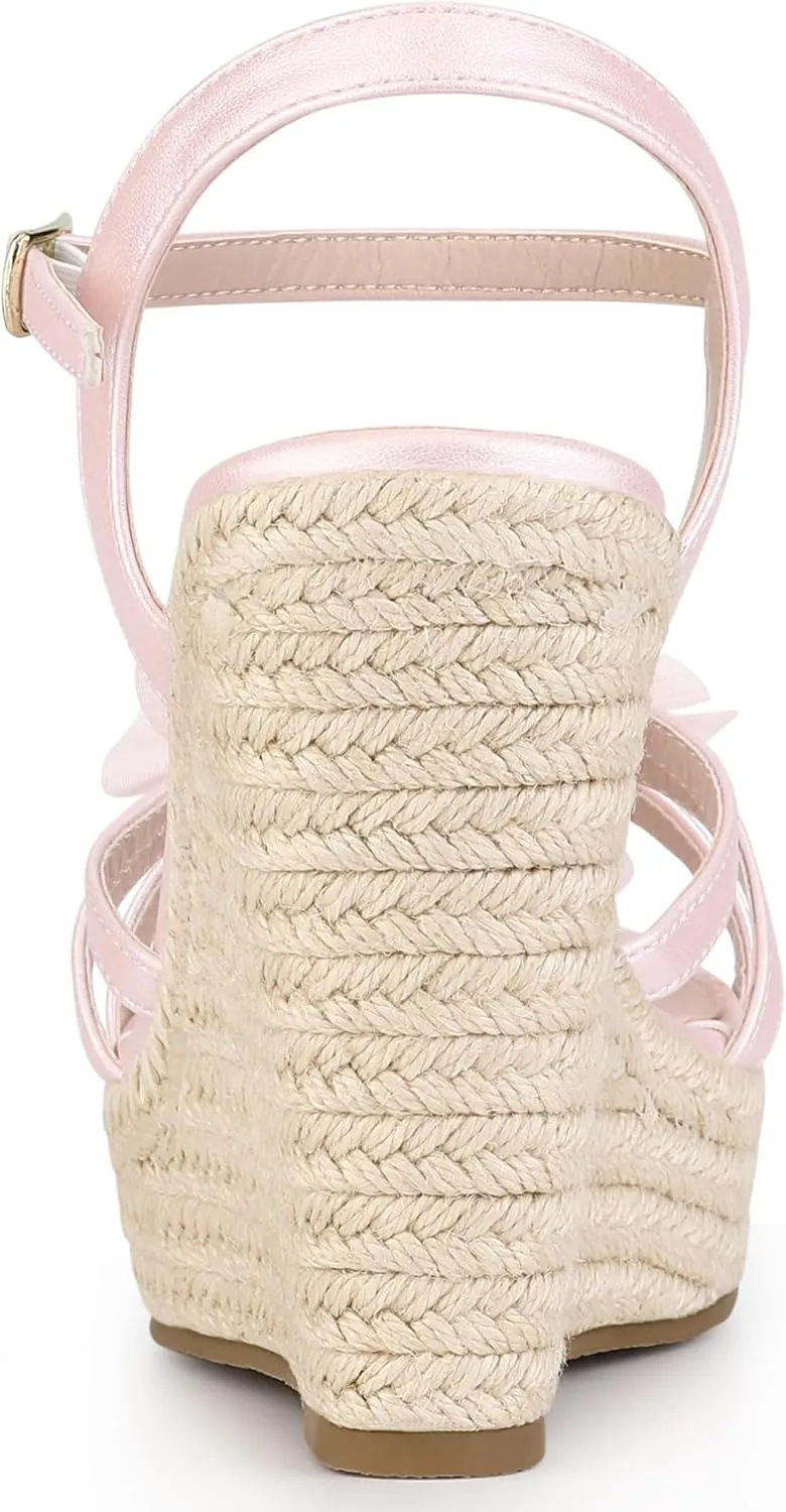 Allegra K Women's Flower Platform Espadrilles Wedge Heel Sandals