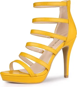 Allegra K Women's Platform Gladiator Strappy Indianapolis Stiletto Heel Sandals