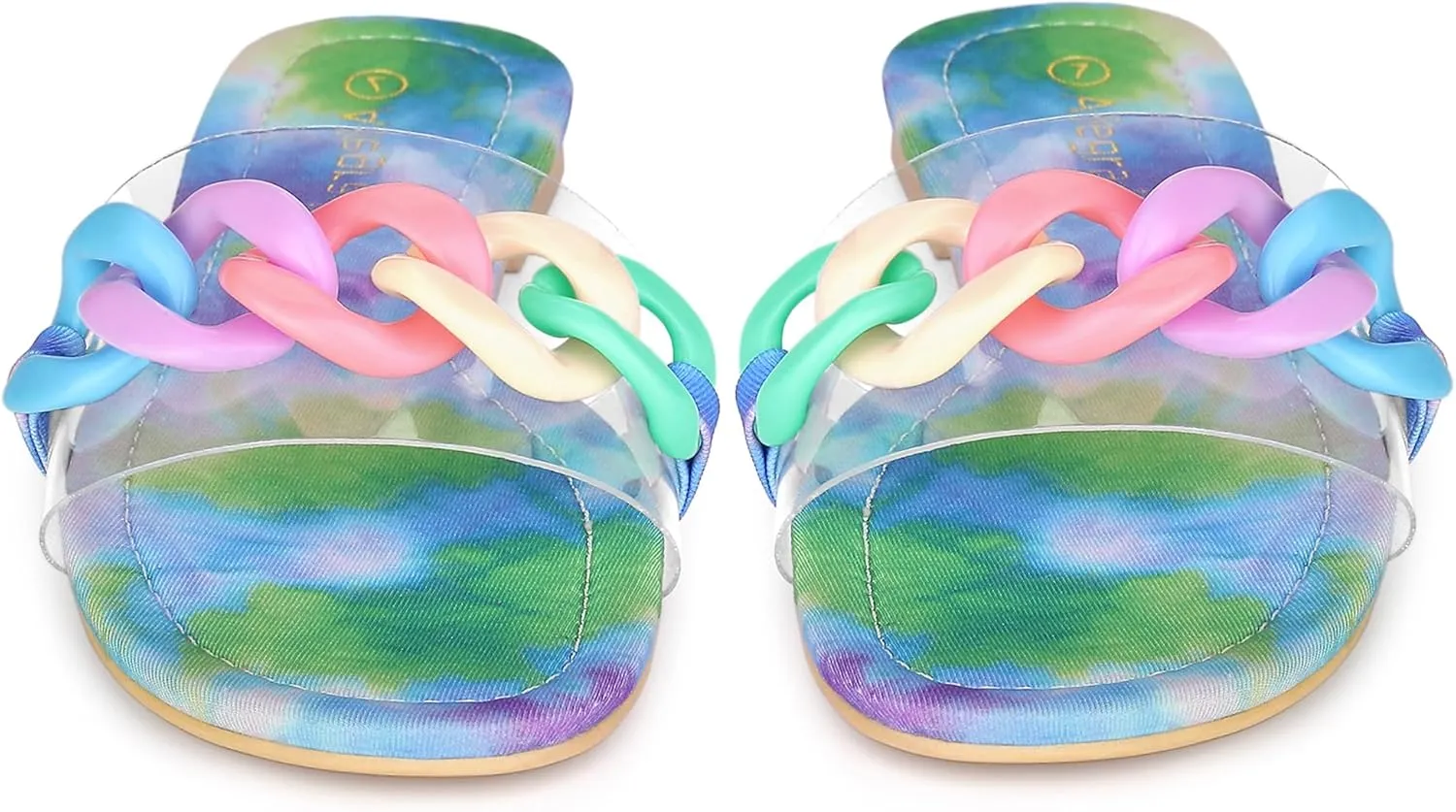 Allegra K Women's Tie Dye Chain Clear Slides Slip Sandals