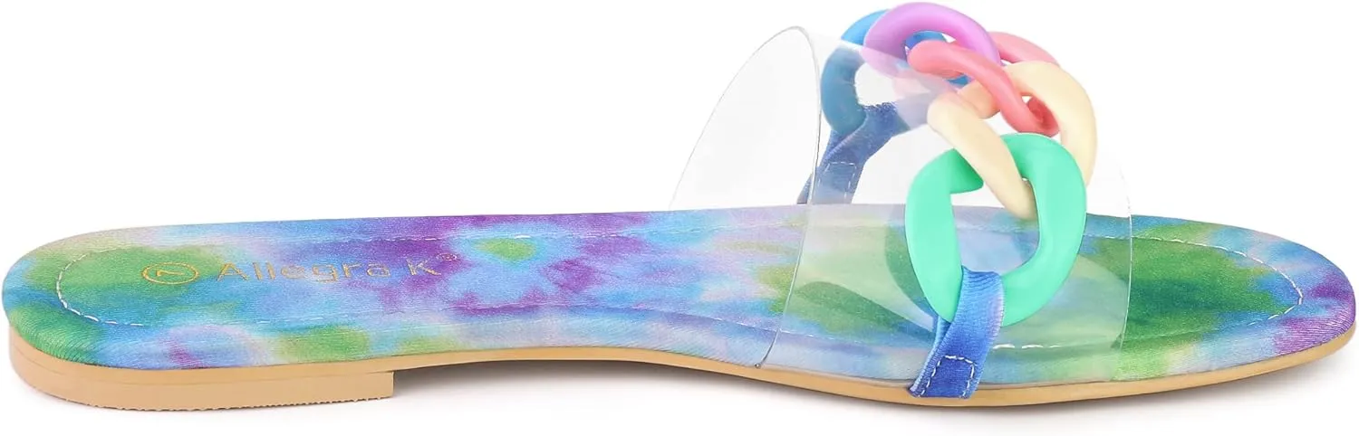 Allegra K Women's Tie Dye Chain Clear Slides Slip Sandals