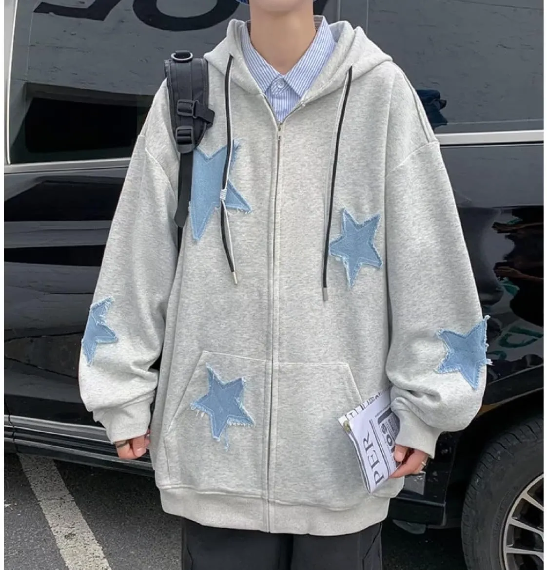 Amiblvowa Y2K Zip Up Hoodie Men Women Star Letter Graphic Hoodies Vintage Aesthetic Hooded Sweatshirt Harajuku Jacket