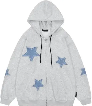 Amiblvowa Y2K Zip Up Hoodie Men Women Star Letter Graphic Hoodies Vintage Aesthetic Hooded Sweatshirt Harajuku Jacket