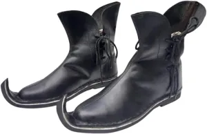 AnNafi® Medieval Pointed Boots Pure Leather For Unisex | Renaissance Lace-Up Roman Black Boots | Western Men Leather Loafer Shoes Viking SCA LARP Cosplay | Pirate Viking Shoe