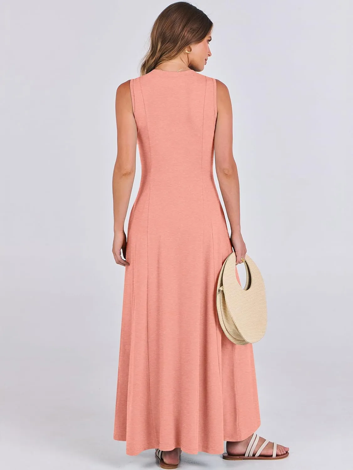 ANRABESS Women Summer Casual Sleeveless Maxi Sundress Button Fit & Flare A-Line Flowy Long Dresses 2025 Beach Outfits
