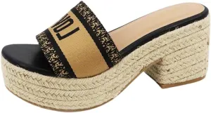 BAMBOO Womens platform raffia espadrille Chunky Block heel Slip on Sandals