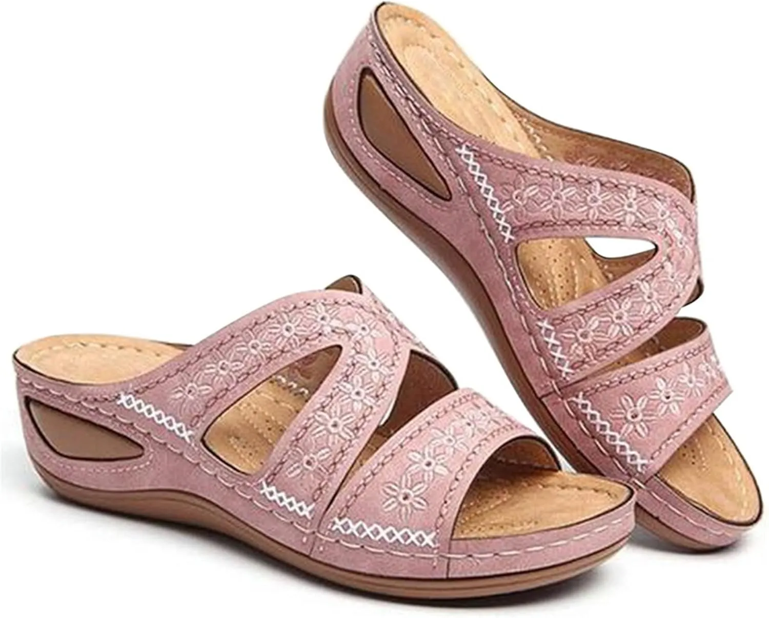 BBPM Womens Flat Sandals Lightweight Non Slip Flip Flops Summer Beach Sandals Dress Shoes Comfortable Outdoor Shoes Ladies Summer Sandals Open Toe Platform Shoes,Pink,EU39/US7.5
