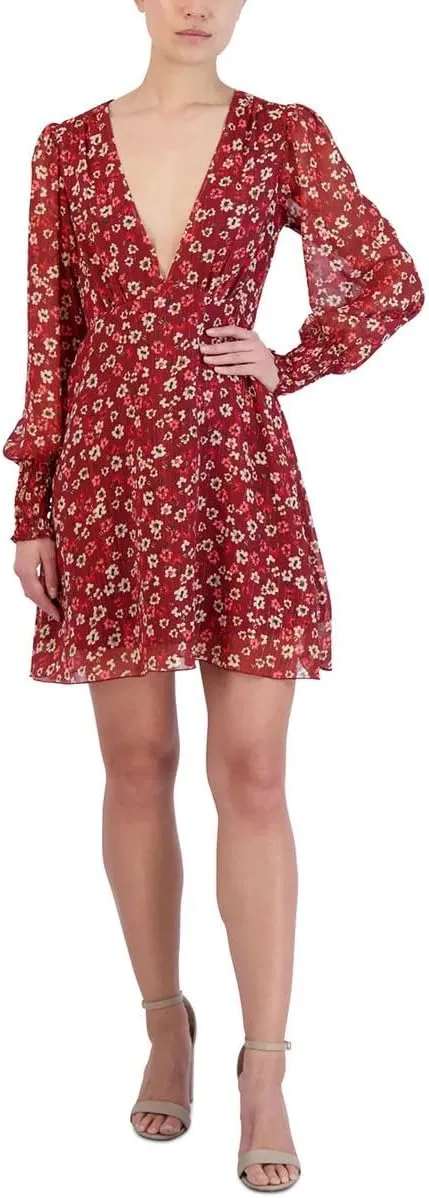 BCBGeneration Women's Relaxed Fit and Flare Mini Dress Long Sleeve Smocked Wrists