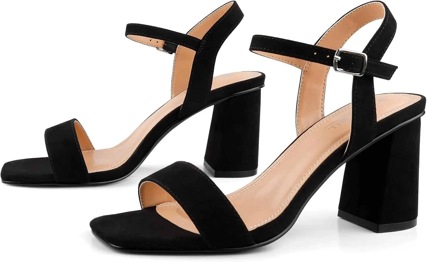BCTEX COLL Women's Black Brown Nude Heels Open Toe Ankle Strap Heels for Women Comfortable High Chunky Block Casual Dressy Heel Sandals