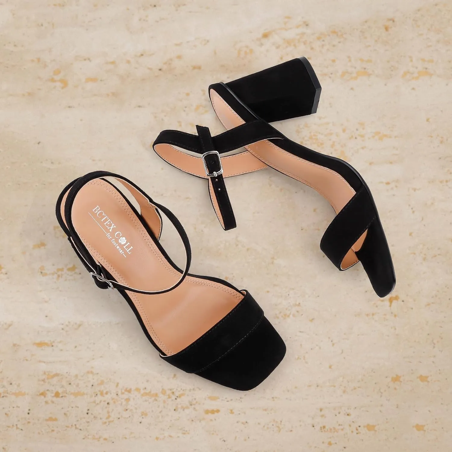 BCTEX COLL Women's Black Brown Nude Heels Open Toe Ankle Strap Heels for Women Comfortable High Chunky Block Casual Dressy Heel Sandals