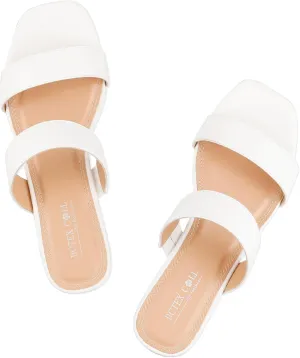 BCTEX COLL Women's Two Strap Low Block Heel Sandals Comfortable Open Toe Flat Sandals Dressy 1-Inch Heels for Women Black White Brown