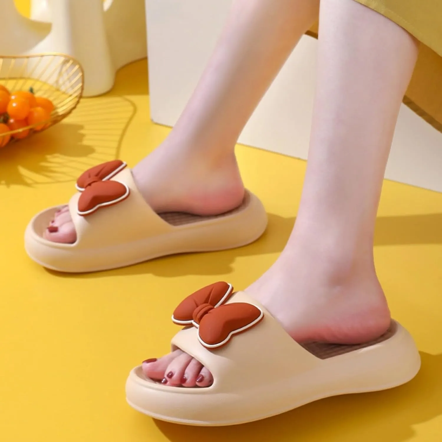 Beach Sandals Bow Tie Slides Slippers for Women Summer Sandals Non Slip Fashion Shower Slippers with Bows Open Toe Slides Thick Sole Home Shoes Bathroom Slippers