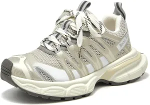 BEAU TODAY Women's Walking Shoes, Chunky Platform Fashion Sneakers for Women, Comfortable Casual Lightweight Lace-up Gym Workout Athletic Tennis Shoes