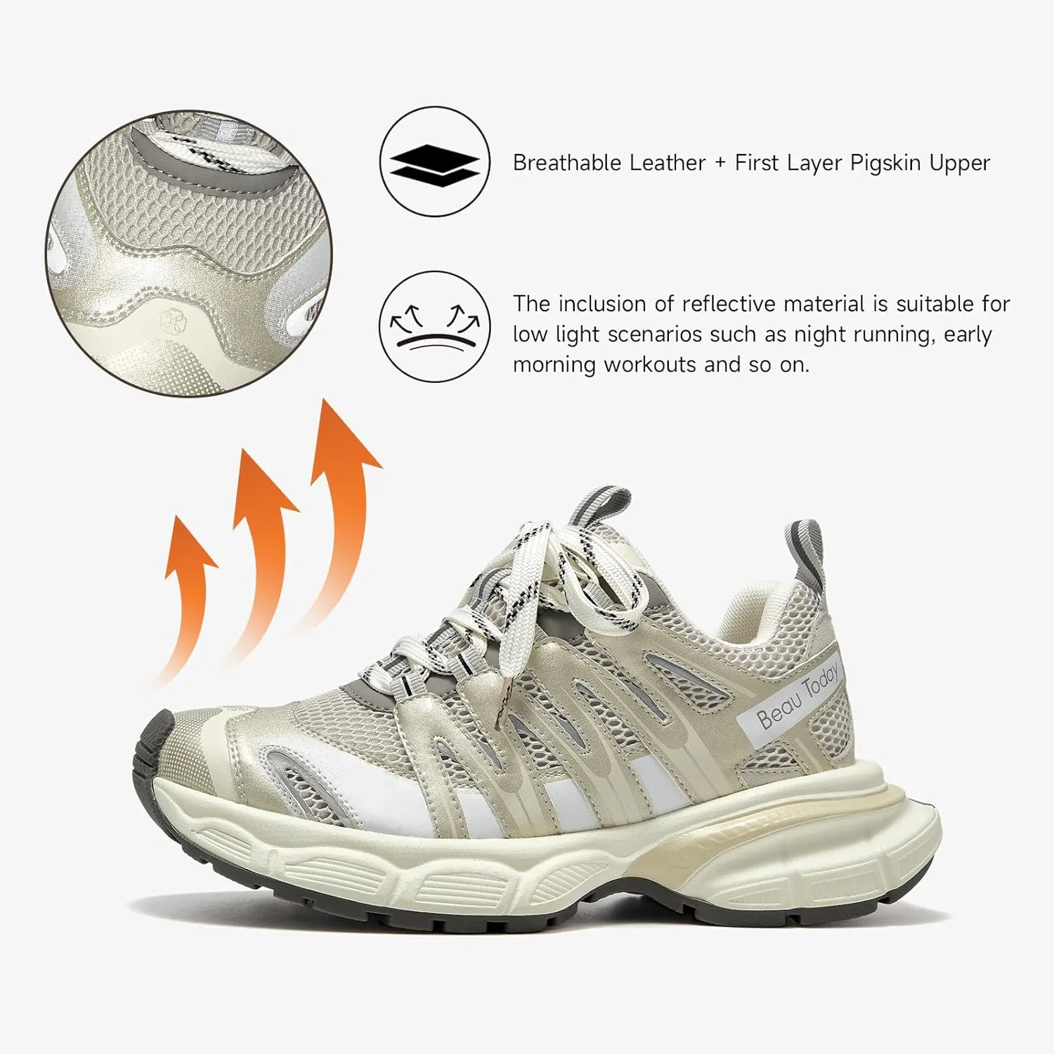 BEAU TODAY Women's Walking Shoes, Chunky Platform Fashion Sneakers for Women, Comfortable Casual Lightweight Lace-up Gym Workout Athletic Tennis Shoes