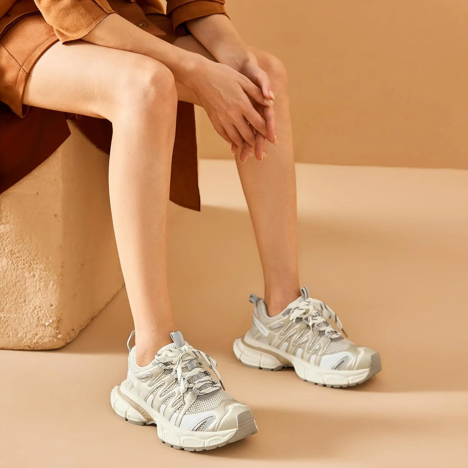 BEAU TODAY Women's Walking Shoes, Chunky Platform Fashion Sneakers for Women, Comfortable Casual Lightweight Lace-up Gym Workout Athletic Tennis Shoes