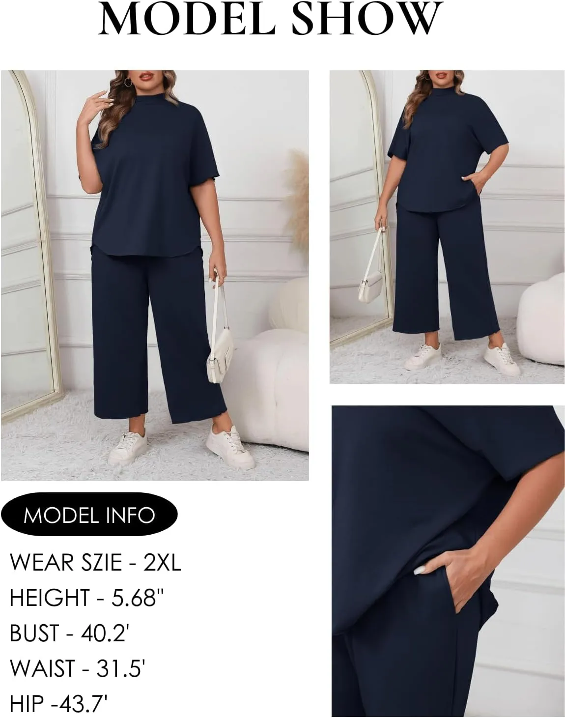 Beautife Women's Plus Size 2 Piece Outfits 3/4 Batwing Sleeve Capelet Crew Neck Pullover Top Wide Leg Pants Lounge Set