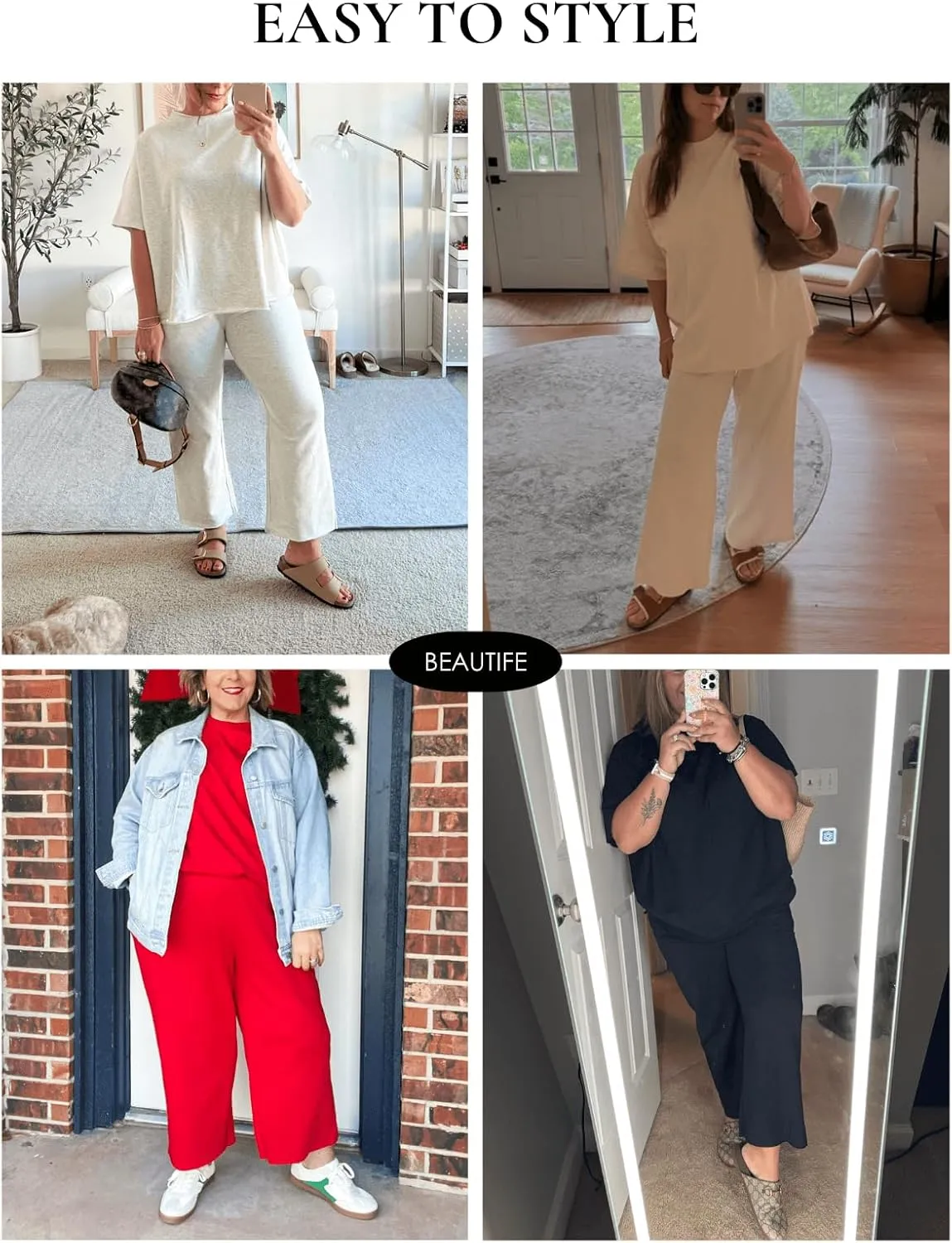 Beautife Women's Plus Size 2 Piece Outfits 3/4 Batwing Sleeve Capelet Crew Neck Pullover Top Wide Leg Pants Lounge Set