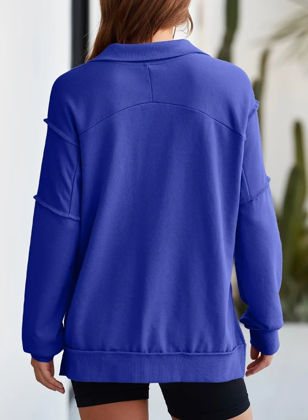 BLENCOT Womens Oversized Sweatshirt Half Zip Fleece Pullover Long Sleeve Fall Side Slit Tops