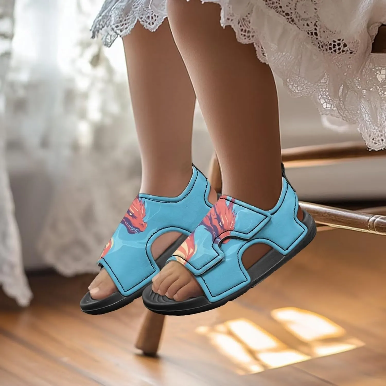Boys Sandals Summer Kids Shoes Fire Dragon Print Open Toe Sport Outdoor Athletic Sandals Quick Dry Water Shoes