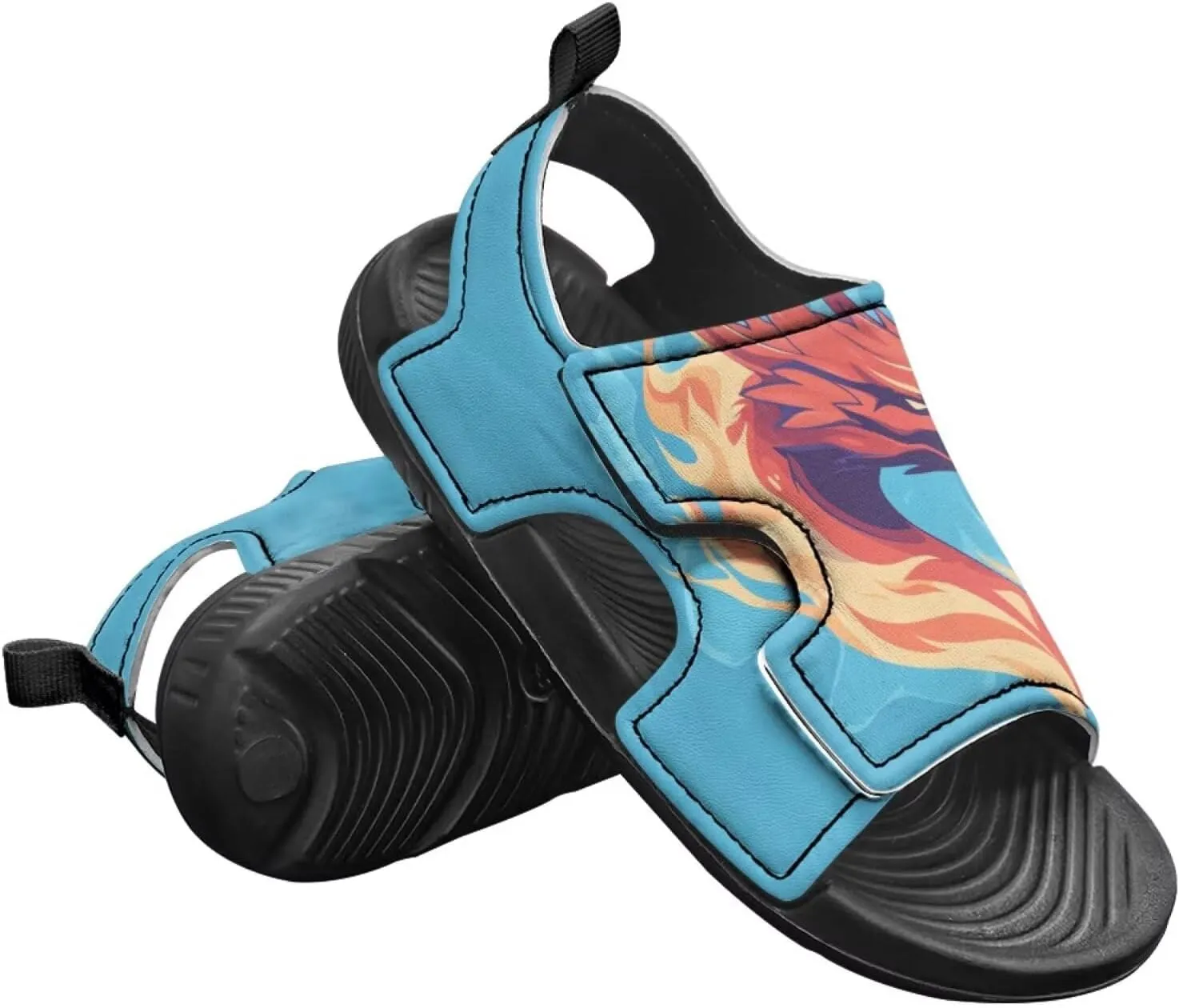 Boys Sandals Summer Kids Shoes Fire Dragon Print Open Toe Sport Outdoor Athletic Sandals Quick Dry Water Shoes