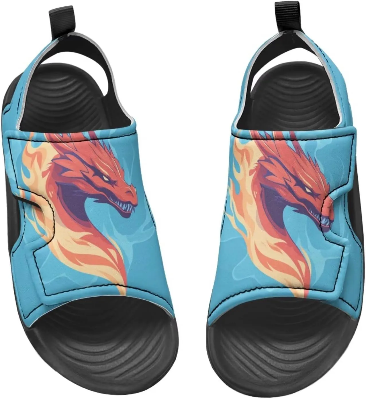 Boys Sandals Summer Kids Shoes Fire Dragon Print Open Toe Sport Outdoor Athletic Sandals Quick Dry Water Shoes