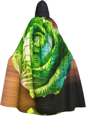 Bright Cabbage Print Halloween Cloak Men Cape Renaissance Cloak With Hood, For Adult Cosplay Party Costume