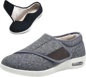 bumuam Men's Diabetic Shoes Extra Wide Width,Men's Diabetic Winter Warm Fleece Shoes Non-Slip Round Toe Adjustable Wide Memory Form Arthritis Swollen Boots