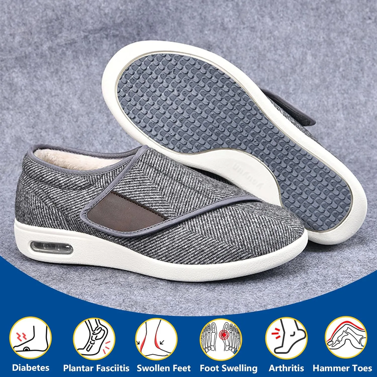 bumuam Men's Diabetic Shoes Extra Wide Width,Men's Diabetic Winter Warm Fleece Shoes Non-Slip Round Toe Adjustable Wide Memory Form Arthritis Swollen Boots
