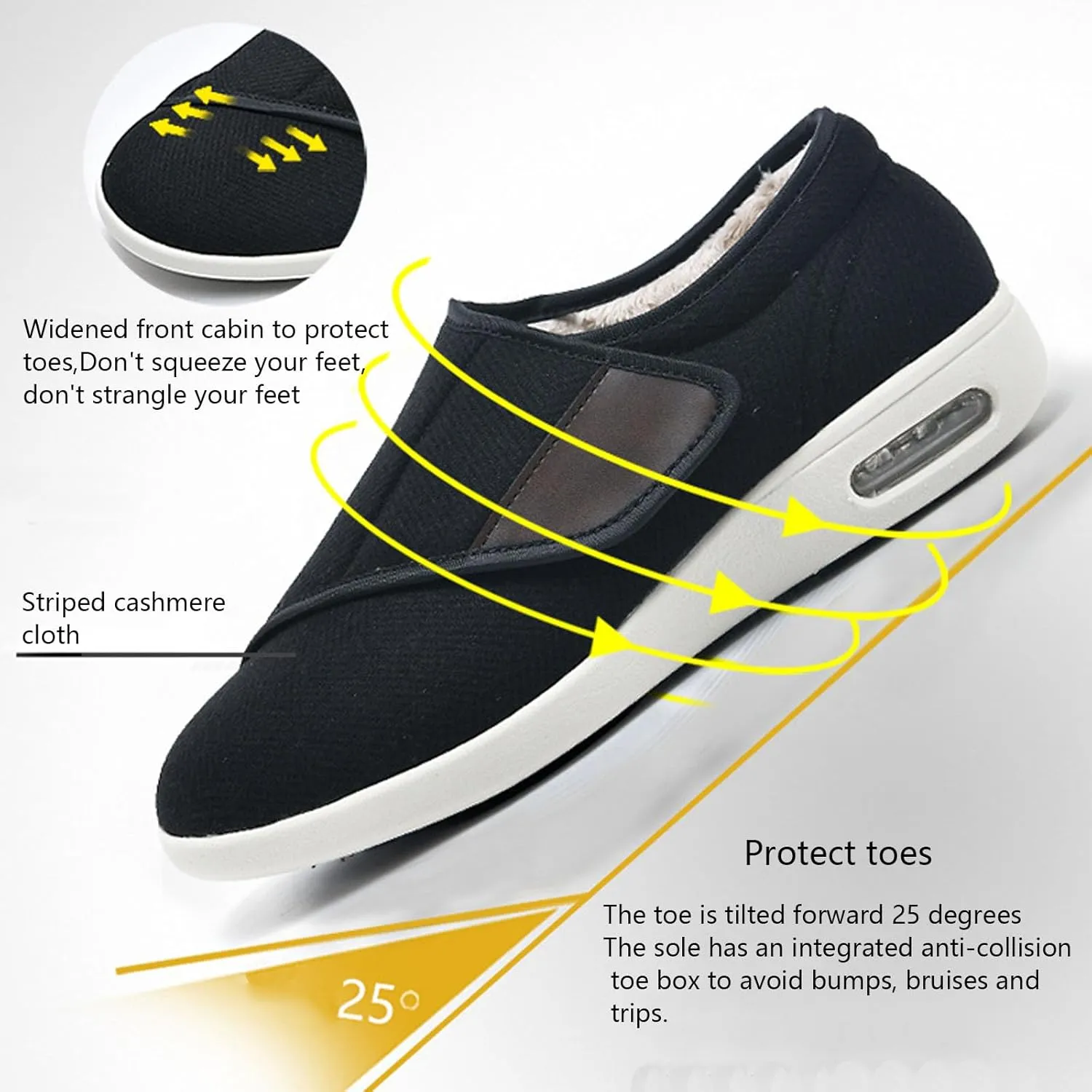 bumuam Men's Diabetic Shoes Extra Wide Width,Men's Diabetic Winter Warm Fleece Shoes Non-Slip Round Toe Adjustable Wide Memory Form Arthritis Swollen Boots
