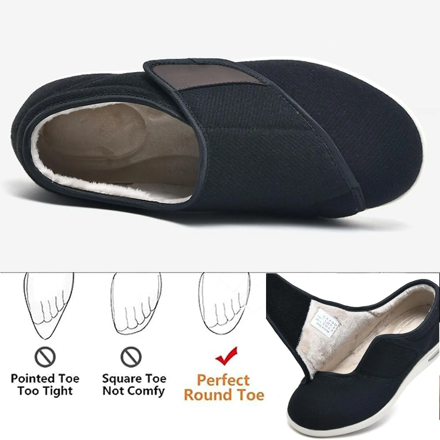 bumuam Men's Diabetic Shoes Extra Wide Width,Men's Diabetic Winter Warm Fleece Shoes Non-Slip Round Toe Adjustable Wide Memory Form Arthritis Swollen Boots