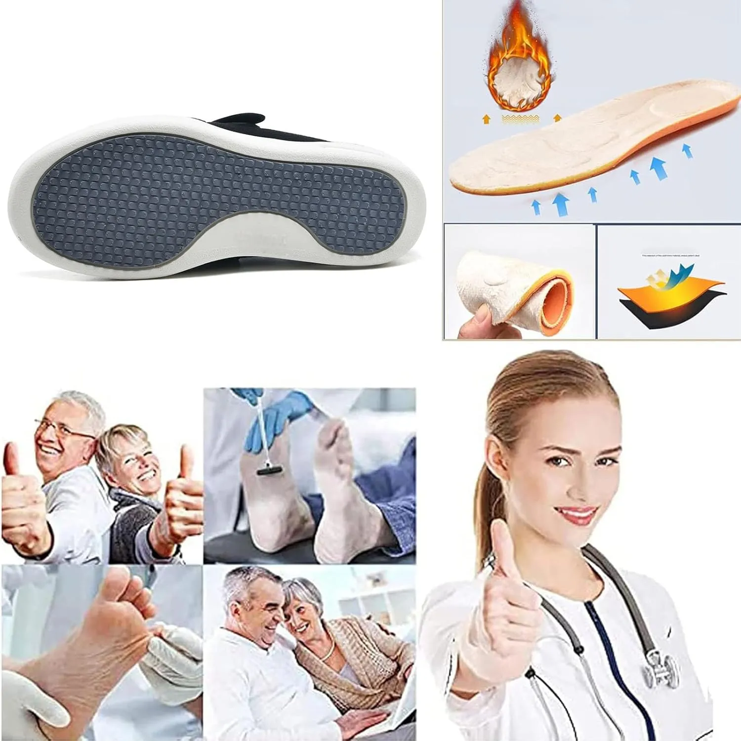 bumuam Men's Diabetic Shoes Extra Wide Width,Men's Diabetic Winter Warm Fleece Shoes Non-Slip Round Toe Adjustable Wide Memory Form Arthritis Swollen Boots