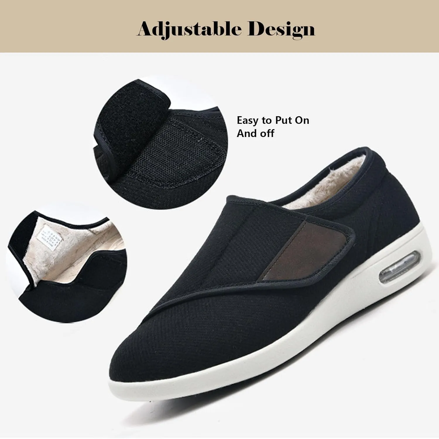 bumuam Men's Diabetic Shoes Extra Wide Width,Men's Diabetic Winter Warm Fleece Shoes Non-Slip Round Toe Adjustable Wide Memory Form Arthritis Swollen Boots