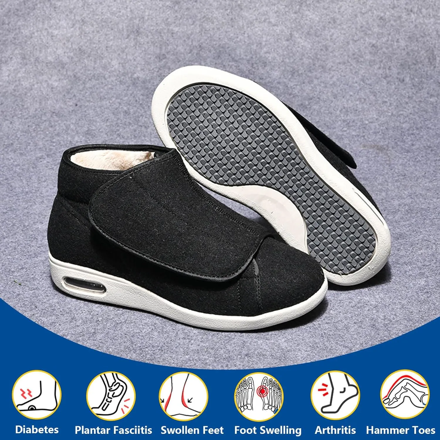 bumuam Men's Diabetic Shoes Extra Wide Width,Men's Diabetic Winter Warm Fleece Shoes, Non-Slip Round Toe Adjustable Wide Memory Form Boots Extra Wide Bootie Slippers