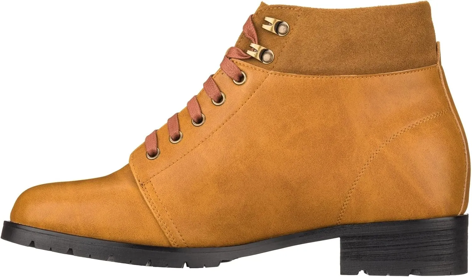CALTO Men's Invisible Height Increasing Elevator Shoes - Brown Leather Round-Toe Lace-up Ankle Boots - 3.3 Inches Taller - K9361 - Size 8 D(M) US