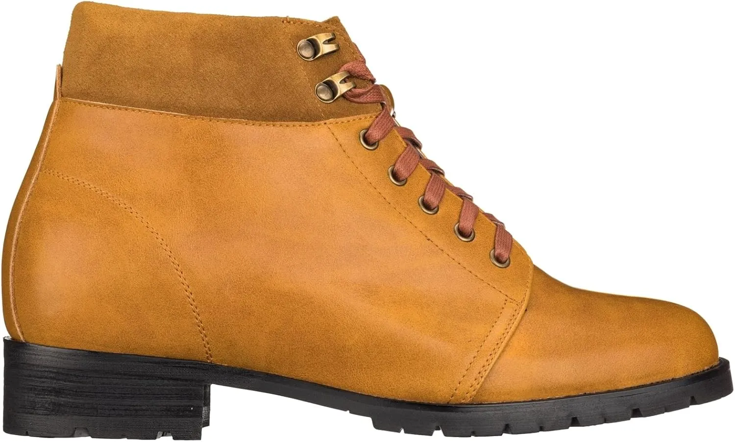 CALTO Men's Invisible Height Increasing Elevator Shoes - Brown Leather Round-Toe Lace-up Ankle Boots - 3.3 Inches Taller - K9361 - Size 9 D(M) US