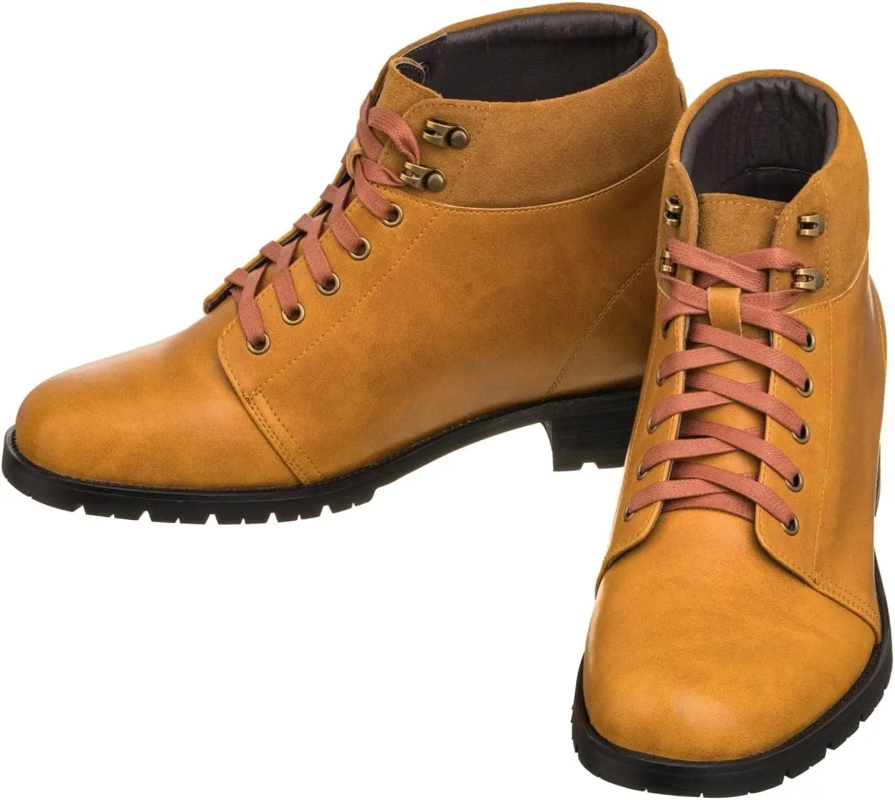 CALTO Men's Invisible Height Increasing Elevator Shoes - Brown Leather Round-Toe Lace-up Ankle Boots - 3.3 Inches Taller - K9361 - Size 9 D(M) US