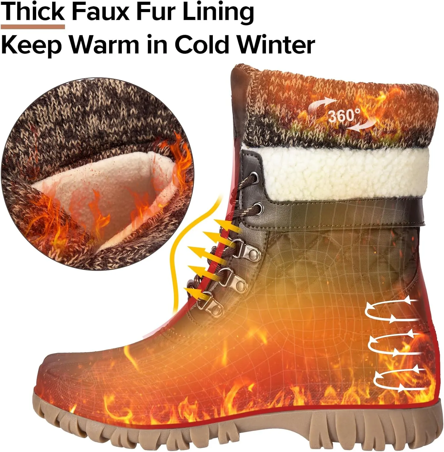 CAMEL CROWN Snow Boots for Women - Waterproof Booties with Warm Fur Lined Lace-up Shoes for Winter Outdoor