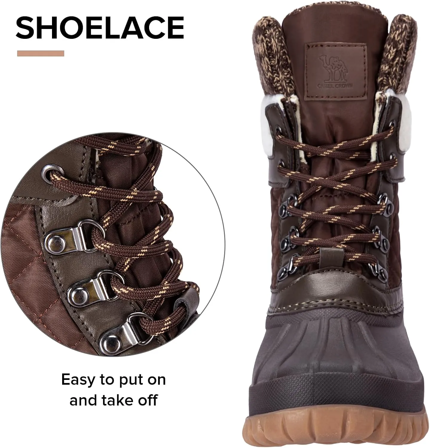 CAMEL CROWN Snow Boots for Women - Waterproof Booties with Warm Fur Lined Lace-up Shoes for Winter Outdoor