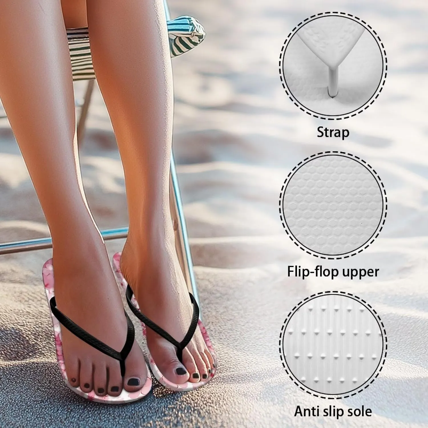 Classic Slip On Outdoor Flip Flops Sandals Mother Woman Comfortable Anti-Slip Party Slippers Sandals for Parks Travel Size 5.5-9.5 Black Sole
