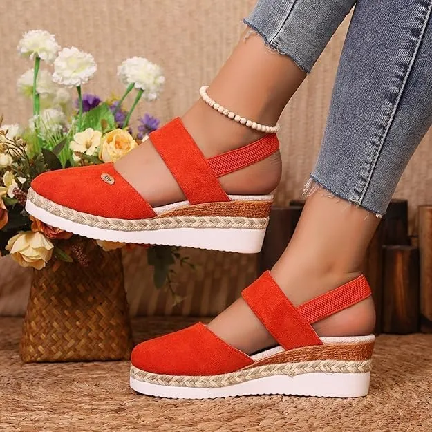 Closed Toe Platform Wedge Sandals, 2025 Espadrilles Wedges for Women Heel Casual, Women's Espadrilles Dressy Sandals, Comfortable Anti Slip Summer Shoes with Adjustable Buckle Ankle Strap