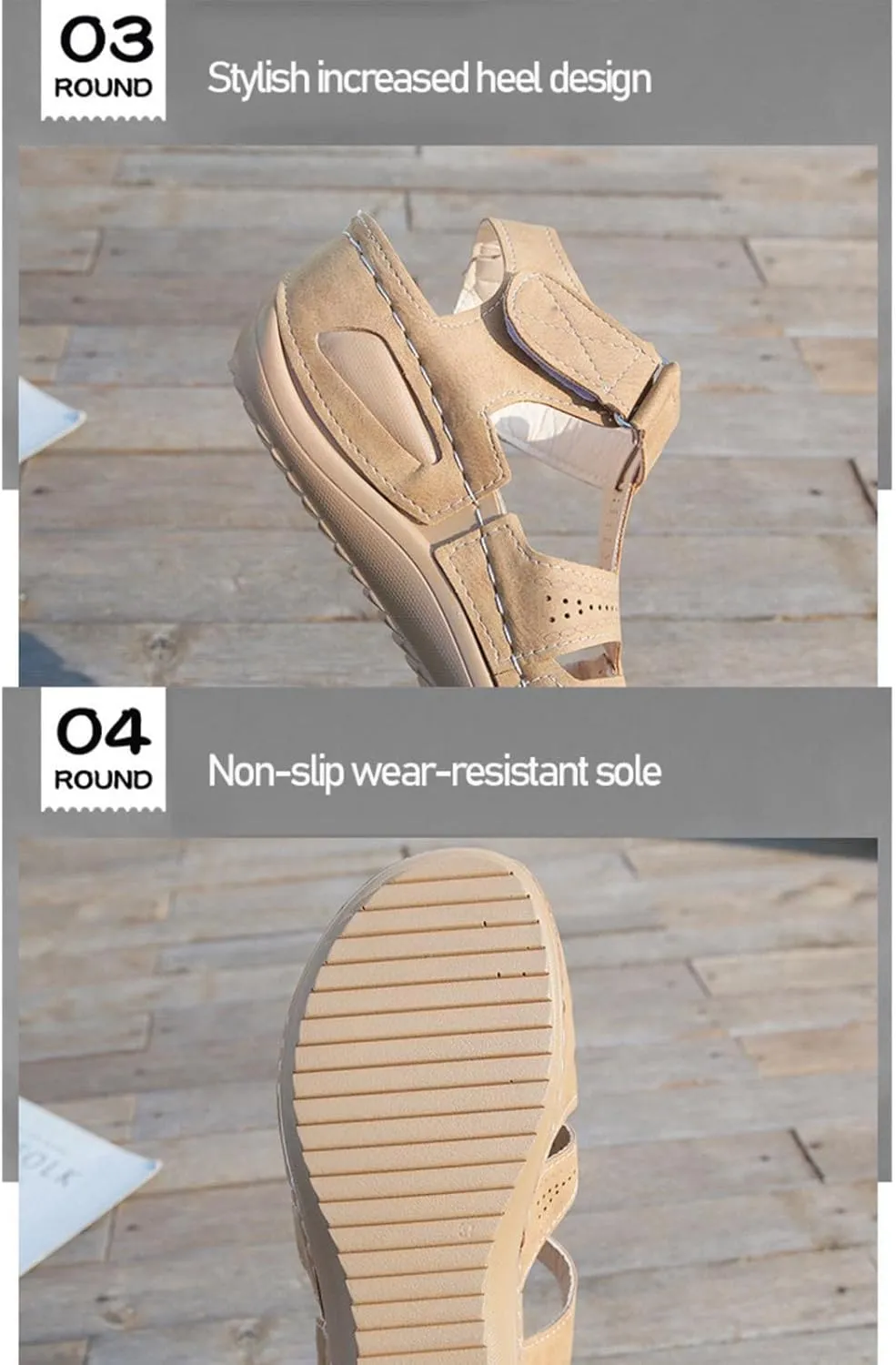 Closed Toe Sandals for Women Arch Support Sandals Dressy Summer Ankle Strap Non-Slip Hollow Out Wedge Beach Sandal
